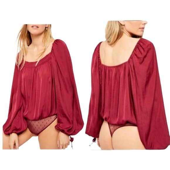 Free People Tops - NWT Free People Another Round Balloon Sleeve Bodysuit XS Satin Loose Boho